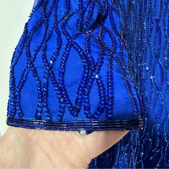 Vintage glittery sparkle newyears party unique sequin blue formal top size large - Picture 7 of 14